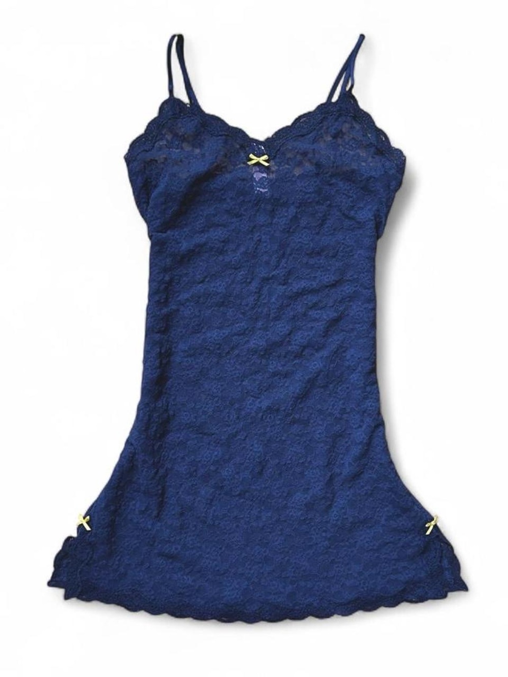 Y2K 2000s Victoria's Secret Blue Lace Dress with Yellow Bows